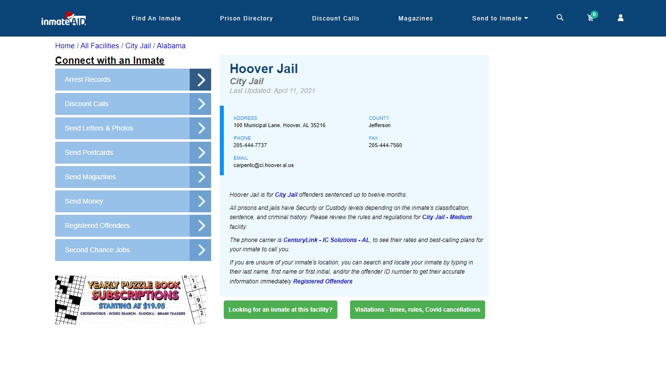 Hoover Jail | Inmate Locator